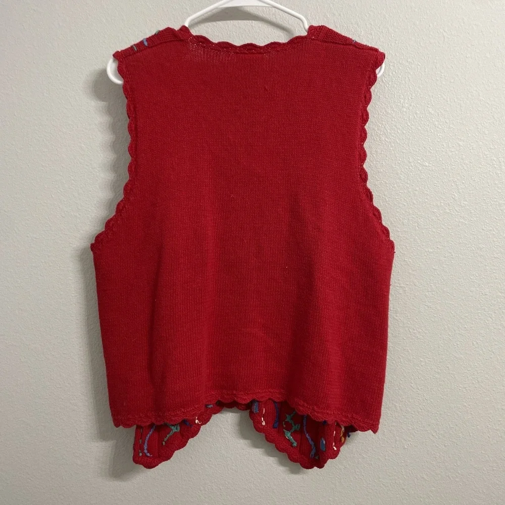 Vintage Koret City Blues Red Ribbon Knit Sweater‎ Vest Cottagecore Women's M